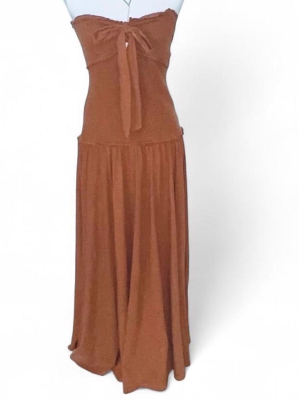 American Eagle amber Brown Strapless Tie-Front Maxi Dress